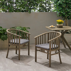 Outdoor Wooden Dining Chairs With Cushions, Set of 2, Dark Grey,Grey Finish