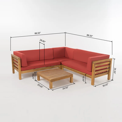 OANA OUTDOOR WOODEN SECTIONAL SET WITH CUSHIONS, RED