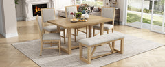 TREXM 6-Piece Retro Dining Table Set for 6, 60" Wood Kitchen Table and Chairs Set of 4 with Bench Designed Trestle Base for kitchen & Dining Room (Natural)