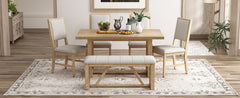 TREXM 6-Piece Retro Dining Table Set for 6, 60" Wood Kitchen Table and Chairs Set of 4 with Bench Designed Trestle Base for kitchen & Dining Room (Natural)