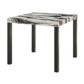 1pc Counter Height Dining Table Square Striking Faux Marble Top Sleek Black-finished Legs Bold Contrast Wooden Dining Room Furniture Contemporary Modern White Brown