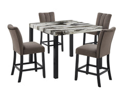 5pc Beautiful Black/Brown Faux Marble Counter Height Dining Set Square Table Upholstered Gently Curved Table Dining Room Wooden Furniture Black, Brown, Mocha, Cream