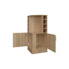 Natural Oak Corner Bar Cabinet with Bottle Rack and Open Shelf