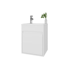 White Bathroom Floating Vanity with Sink and 1 Door