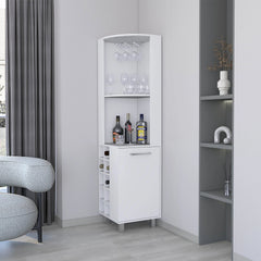 White Corner Bar Cabinet with Glass Holder and Wine Rack