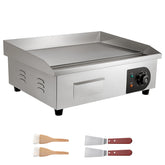 Commercial Electric Griddle, 21 x 11.8 inch, 1750W, 122-570°F Adjustable Temp Control, Stainless Steel Countertop Flat Top Grill with 2 Spatulas, 2 Brushes and 4 Foot Pads, for Steak, Pancake