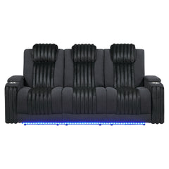 Duran Black Power Reclining Sofa with Power Headrest, LED and Drop Down Table with reading Light