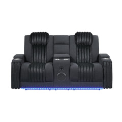 Duran Black 3PC Power Reclining Sofa-Loveseat and Recliner with Power Headrest, LED and more