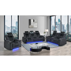 Duran Black 3PC Power Reclining Sofa-Loveseat and Recliner with Power Headrest, LED and more