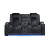 Duran Black 2PC Power Reclining Sofa and Loveseat with Power Headrest, LED and more