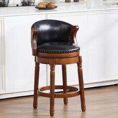 Cow top Leather Wooden Bar Stools, 360 Degree Swivel Bar Chair with Backs,Bar height Couner Height Barstools for Home Kitchen Dining Room and Bar Room(black 1pc)