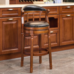 Cow top Leather Wooden Bar Stools, 360 Degree Swivel Bar Chair with Backs,Bar height Couner Height Barstools for Home Kitchen Dining Room and Bar Room(black 1pc)