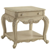 Antique White End Table with Bottom Shelf