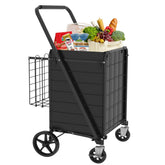 Large Shopping Cart with Brake,Grocery Cart on Wheels, Foldable Utility Shopping Carts with Double Basket and 360° Rolling Swivel Wheels for Groceries Laundry