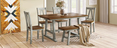 TOPMAX 6-Piece Wood Dining Table Set Kitchen Table Set with Long Bench and 4 Dining Chairs, Farmhouse Style, Walnut+Gray(old sku:SP000256)