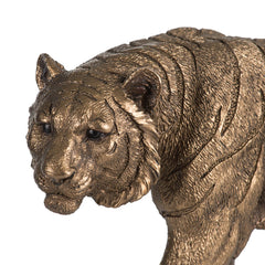 11.5x3.5x5.5" Tiger Statue Decor, Gleaming Coppery Finish
