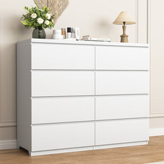 8 Drawers Dresser for Bedroom, Wood Bedroom Dresser Modern Drawer Chest, 8 Chest of Drawer, Tall Dresser for Closet, Dressers Organizer for Living Room, Closet, White