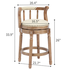 Cow top Leather Wooden Bar Stools, 360 Degree Swivel Bar Chair with Backs,Bar height Couner Height Barstools for Home Kitchen Dining Room and Bar Room(Beige 1pc)
