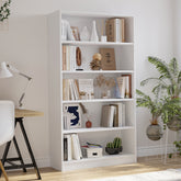 5 Shelf White Bookcase 60 inch Tall Wood Bookshelf for Bedroom