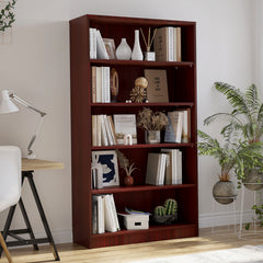 5 Shelf Cherry Bookcase 60 inch Tall Wood Bookshelf for Bedroom