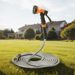 Metal Garden Hose 75 ft, Rust Proof Stainless Steel Water Hose, Heavy Duty Backyard Hose with 10 Function Nozzle, No-Kink & Flexible Water Pipe, Lightweight Metal Hose for Yard, Outdoor