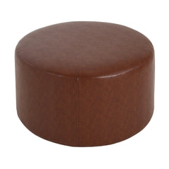 Upholstered Round Ottoman,PU Leather,Brown