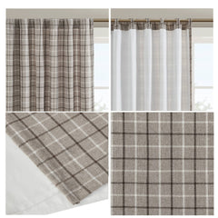 1-Piece 50x63" Plaid Rod Pocket and Back Tab Curtain Panel with Fleece Lining,Brown