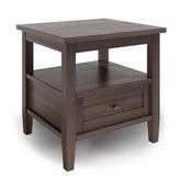 Warm Shaker Solid Wood 20 inch Wide Transitional End Table in Warm Walnut Brown