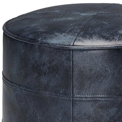 Connor - Round Pouf - Distressed Navy Blue