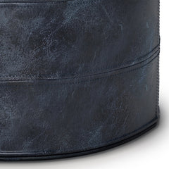 Connor - Round Pouf - Distressed Navy Blue