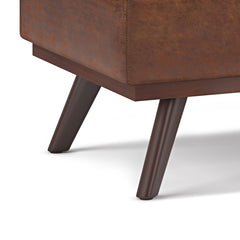 Owen 42 inch Wide Lift Top Large Coffee Table Storage Ottoman in Distressed Saddle Brown Vegan Leather
