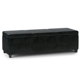 Avalon 54 inch Wide Extra Large Storage Ottoman Bench in Midnight Black Vegan Leather