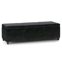 Avalon 54 inch Wide Extra Large Storage Ottoman Bench in Midnight Black Vegan Leather