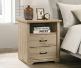 Elettra 22"W Light Oak Finish 2-Drawer Nightstand Bedside Table with USB Charging Ports
