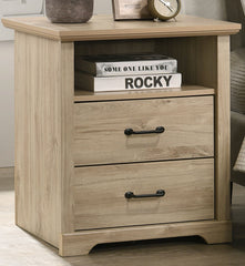 Elettra 22"W Light Oak Finish 2-Drawer Nightstand Bedside Table with USB Charging Ports
