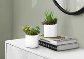 Artificial Plant, 7" Tall, Succulent, Indoor, Faux, Fake, Table, Greenery, Potted, Set Of 2, Decorative, Green Plants, White Ceramic Pots