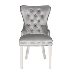 Erica 2PC stainless steel Legs chairs made with Tufted Upholstered Velvet Fabric Dark Gray