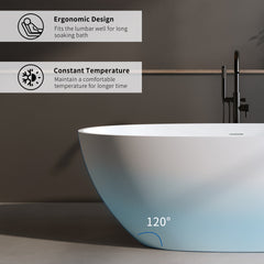 70.8″Solid Surface Matte Tub, Solid Surface Soaking Tub, Stone Resin Freestanding Bathtub, Thick Edge Stand Alone Tubs with Overflow, Pop-up Drain, Matte White (Oval)