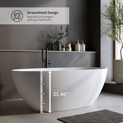 70.8″Solid Surface Matte Tub, Solid Surface Soaking Tub, Stone Resin Freestanding Bathtub, Thick Edge Stand Alone Tubs with Overflow, Pop-up Drain, Matte White (Oval)