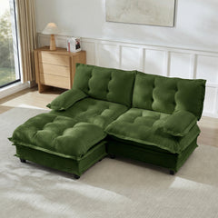 77" L Shaped Modern Sofa Modular Sectional Cloud Couch with Ottoman, 2-Seat Chenille Deep Seat Sofa with Comfy Lattice Decored Seat Cushion, for Living Room, Bedroom and Apartment,Green