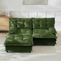 77" L Shaped Modern Sofa Modular Sectional Cloud Couch with Ottoman, 2-Seat Chenille Deep Seat Sofa with Comfy Lattice Decored Seat Cushion, for Living Room, Bedroom and Apartment,Green