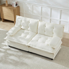 77 " Loveseat, Modern Sectional Couch, 2-Seats Sofa for Living Room Bedroom and Apartment, Comfy Cloud Couches in Lattice Decored Seat Cushion, Breathable Chenille Fabric, Beige