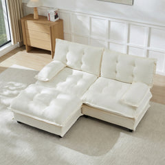 77" L Shaped Modern Sofa Modular Sectional Cloud Couch with Ottoman, 2-Seat Chenille Deep Seat Sofa with Comfy Lattice Decored Seat Cushion, for Living Room, Bedroom and Apartment,Beige
