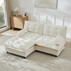 77" L Shaped Modern Sofa Modular Sectional Cloud Couch with Ottoman, 2-Seat Chenille Deep Seat Sofa with Comfy Lattice Decored Seat Cushion, for Living Room, Bedroom and Apartment,Beige