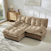 77" L Shaped Modern Sofa Modular Sectional Cloud Couch with Ottoman, 2-Seat Chenille Deep Seat Sofa with Comfy Lattice Decored Seat Cushion, for Living Room, Bedroom and Apartment,Light coffee