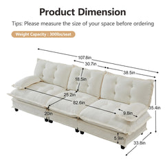 107" 3-Seater Cloud Sofa, Modular Sectional Couch, Modern Deep Seat Sofa for Living Room, Comfy Lattice Decored Seat Cushion, Breathable Chenille Fabric, Beige