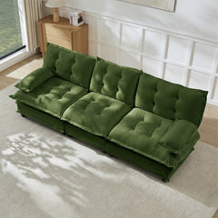 107" 3-Seater Cloud Sofa, Modular Sectional Couch, Modern Deep Seat Sofa for Living Room, Comfy Lattice Decored Seat Cushion, Breathable Chenille Fabric, Green