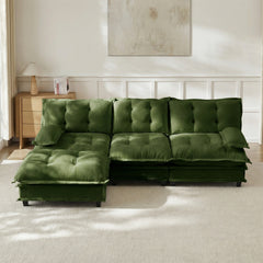 107" L Shaped Modern Sofa Modular Sectional Cloud Couch with Ottoman, 3-Seat Chenille Deep Seat Sofa with Comfy Lattice Decored Seat Cushion, Bedroom and Apartment, Green