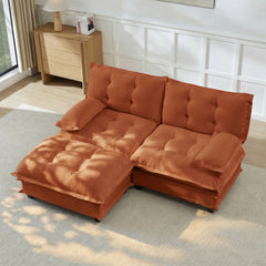 77" L Shaped Modern Sofa Modular Sectional Cloud Couch with Ottoman, 2-Seat Chenille Deep Seat Sofa with Comfy Lattice Decored Seat Cushion, for Living Room, Bedroom and Apartment,Orange
