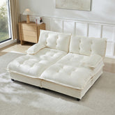 77" Modern Sofa Modular Sectional Cloud Couch with 2 Ottomans, 2-Seat Chenille Deep Seat Sofa with Comfy Lattice Decored Seat Cushion, Sleeper Sofa Bed for Living Room, Bedroom and Apartment,Beige
